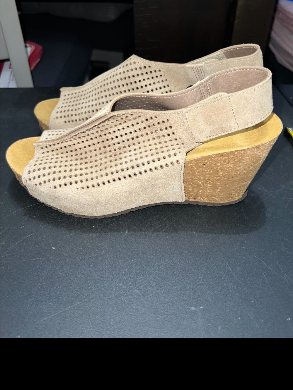 A. Giannetti Taupe Suede Perforated Slingback Wedges